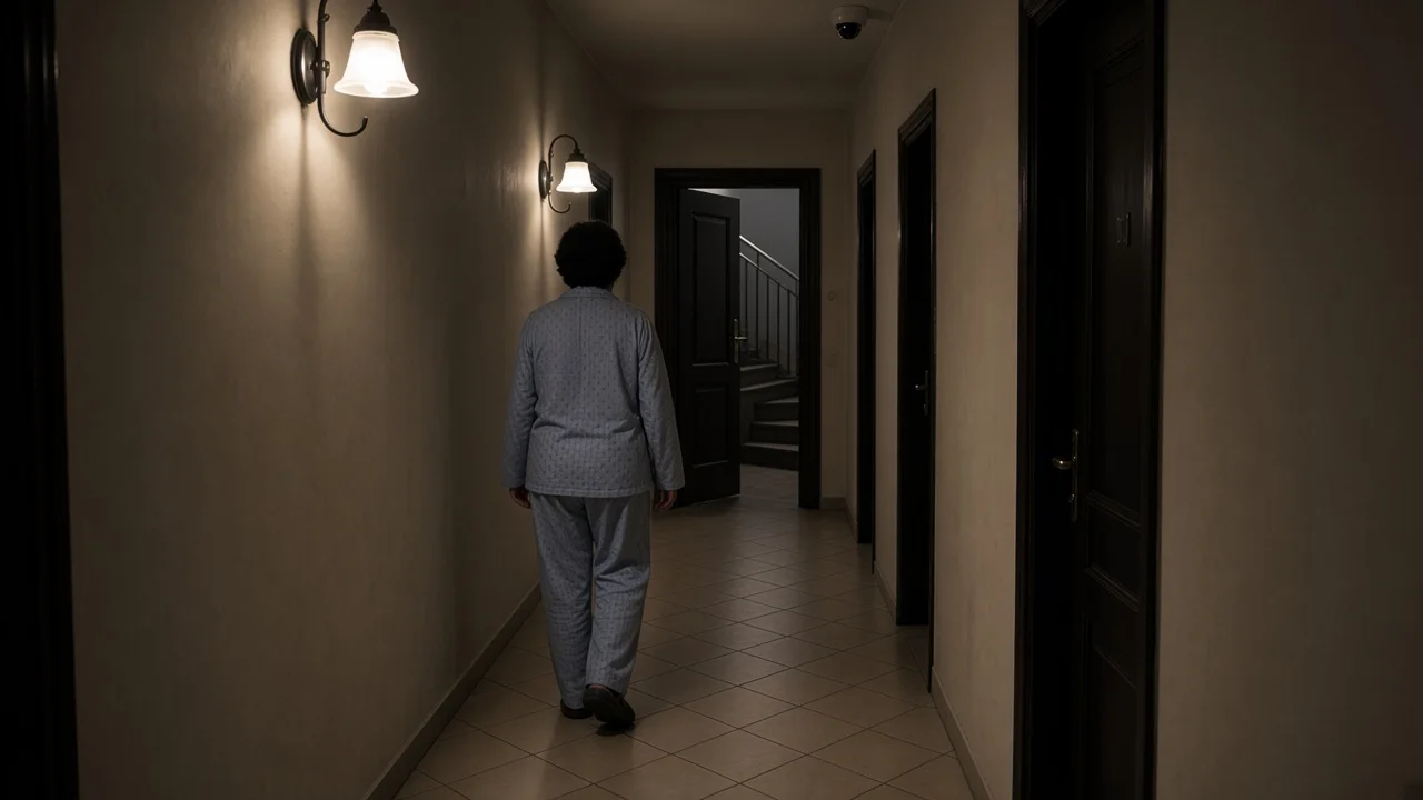 Hausflur, Person im Schlafanzug